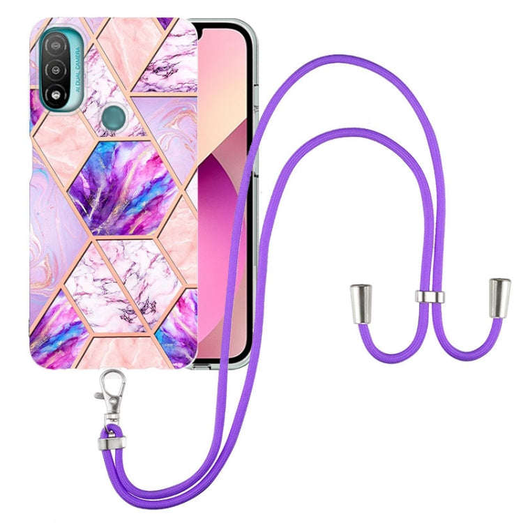 For Motorola Moto E20 / E30 / E40 Electroplating Splicing Marble TPU Phone Case with Lanyard(Ligh...