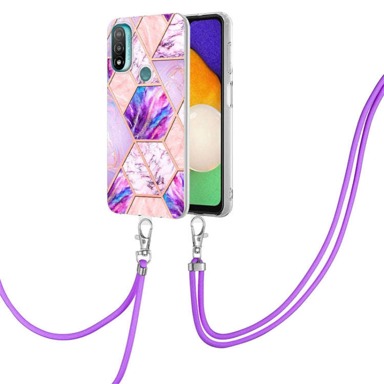 For Motorola Moto E20 / E30 / E40 Electroplating Splicing Marble TPU Phone Case with Lanyard(Ligh...