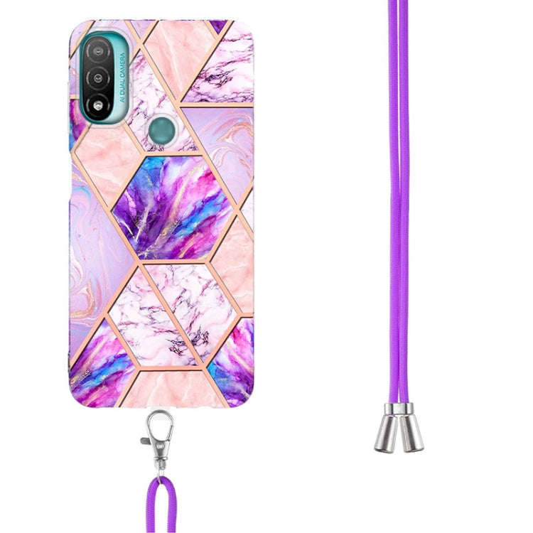 For Motorola Moto E20 / E30 / E40 Electroplating Splicing Marble TPU Phone Case with Lanyard(Ligh...