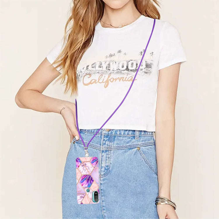 For Motorola Moto E20 / E30 / E40 Electroplating Splicing Marble TPU Phone Case with Lanyard(Ligh...