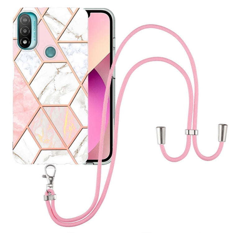 For Motorola Moto E20 / E30 / E40 Electroplating Splicing Marble TPU Phone Case with Lanyard(Pink...