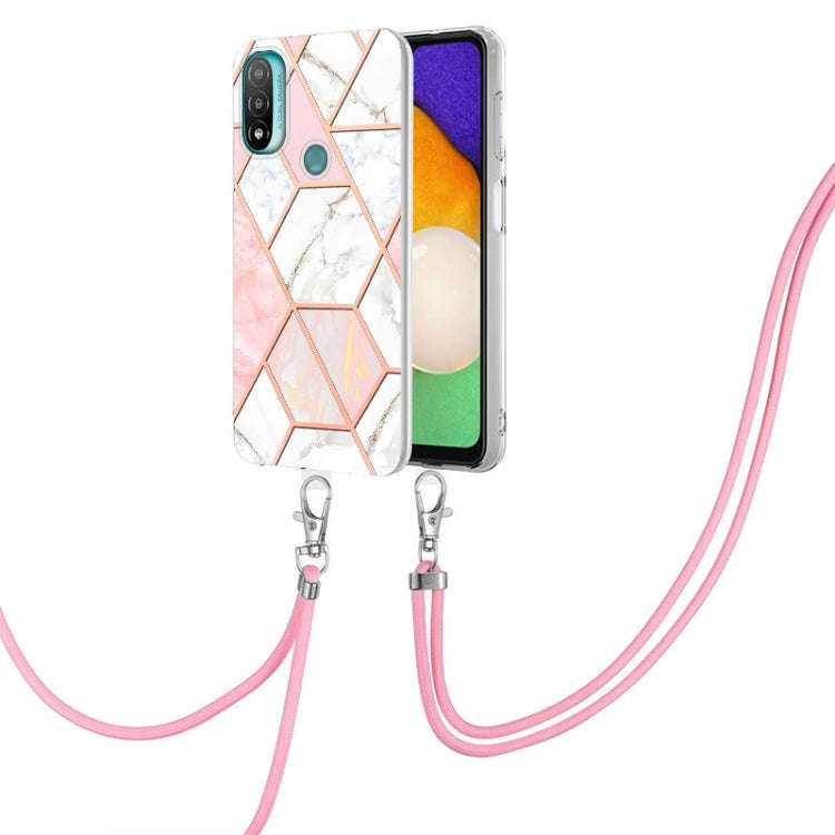 For Motorola Moto E20 / E30 / E40 Electroplating Splicing Marble TPU Phone Case with Lanyard(Pink...
