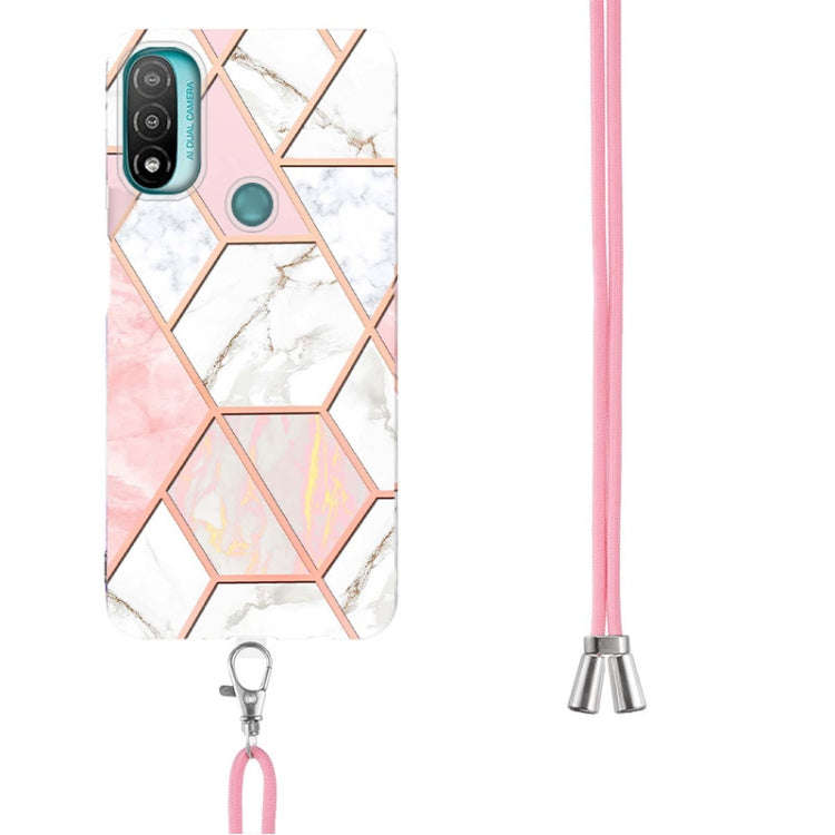 For Motorola Moto E20 / E30 / E40 Electroplating Splicing Marble TPU Phone Case with Lanyard(Pink...