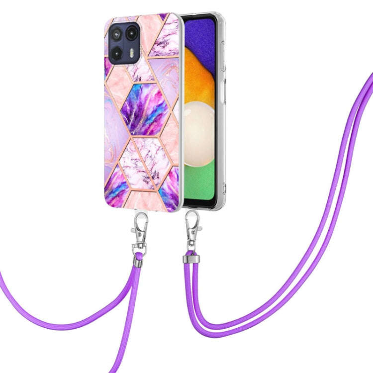 For Motorola Moto G50 5G Electroplating Splicing Marble TPU Phone Case with Lanyard(Light Purple)