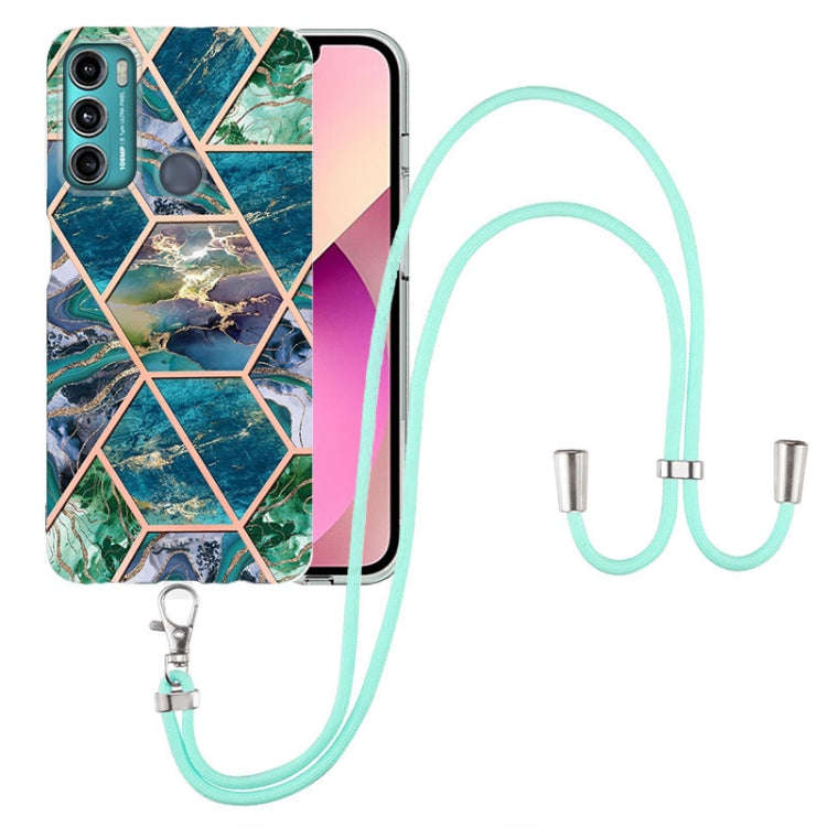 For Motorola Moto G60 / G40 Fusion Electroplating Splicing Marble TPU Phone Case with Lanyard(Blu...