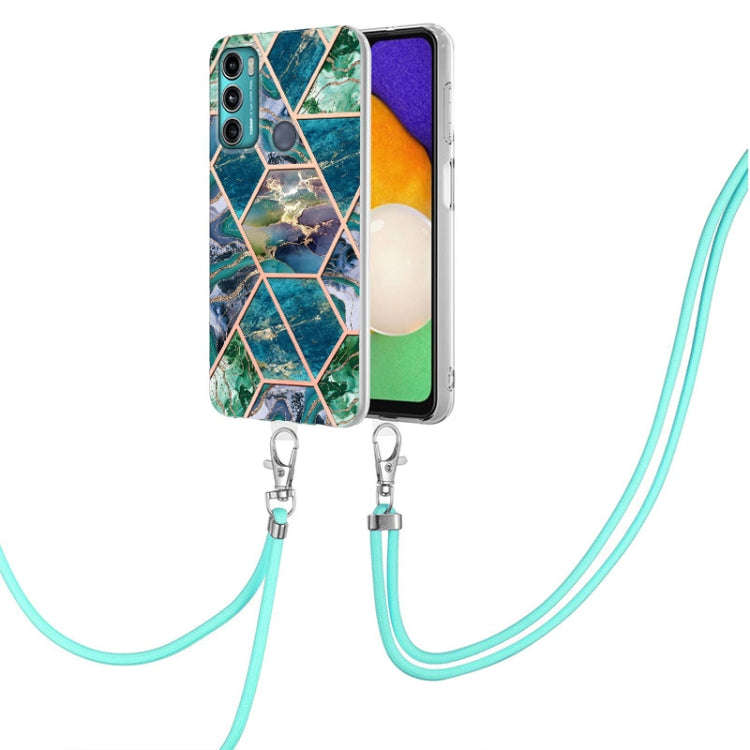 For Motorola Moto G60 / G40 Fusion Electroplating Splicing Marble TPU Phone Case with Lanyard(Blu...