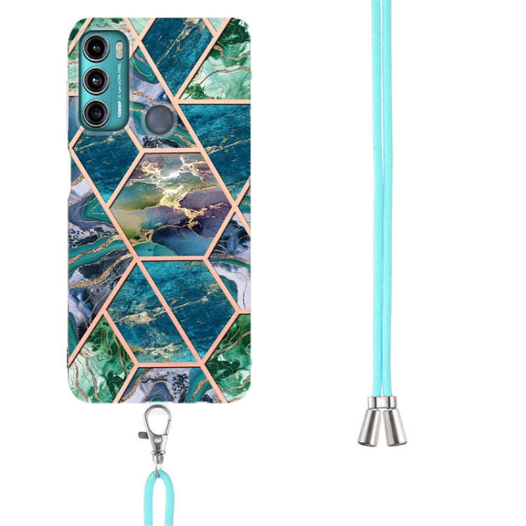 For Motorola Moto G60 / G40 Fusion Electroplating Splicing Marble TPU Phone Case with Lanyard(Blu...