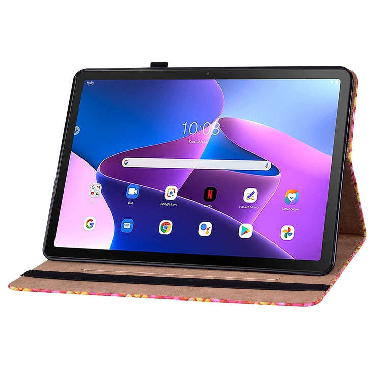 For Lenovo Tab M10 Plus 10.6 3rd Gen. Color Weave Leather Tablet Case with Holder(Rose Red)