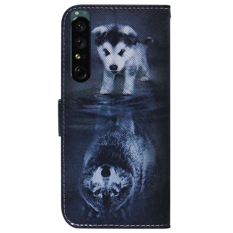For Sony Xperia 1 IV Coloured Drawing Leather Phone Case(Wolf and Dog)