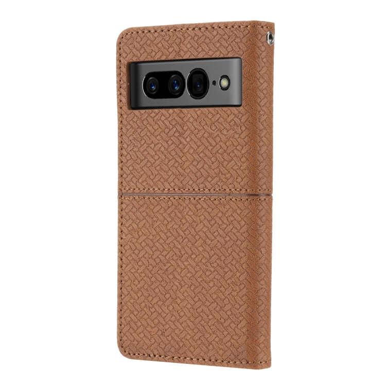 For Google Pixel 7 Pro Woven Texture Stitching Magnetic PU Leather Phone Case(Brown)
