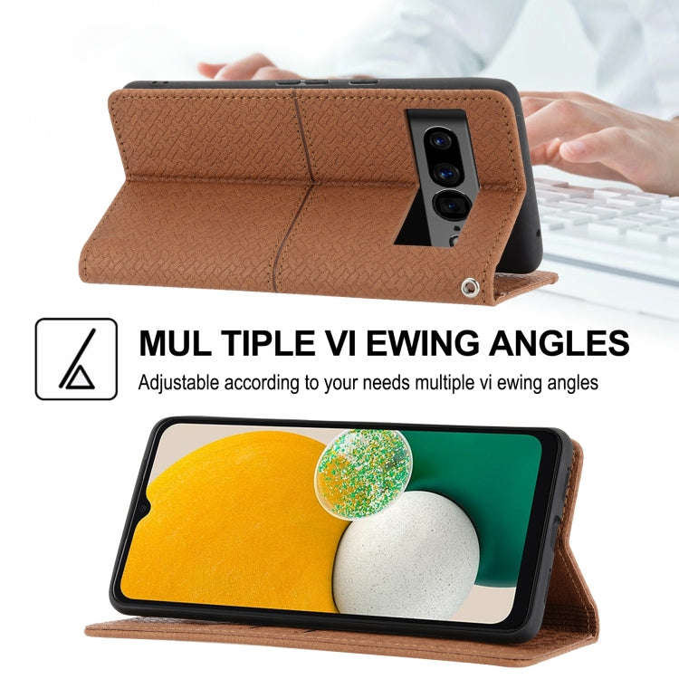 For Google Pixel 7 Pro Woven Texture Stitching Magnetic PU Leather Phone Case(Brown)
