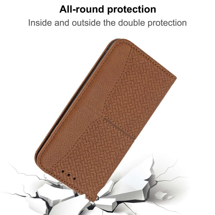For Google Pixel 7 Pro Woven Texture Stitching Magnetic PU Leather Phone Case(Brown)