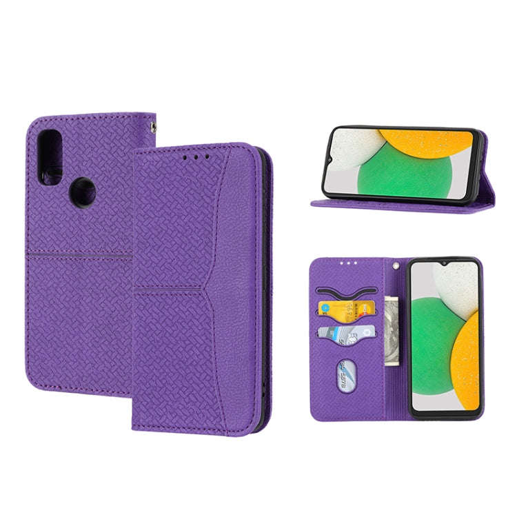 For Kyocera Android One S9 / Digno Sanga Edition Woven Texture Stitching Magnetic PU Leather Phon...