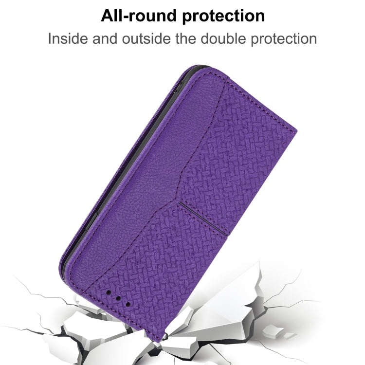 For Kyocera Android One S9 / Digno Sanga Edition Woven Texture Stitching Magnetic PU Leather Phon...