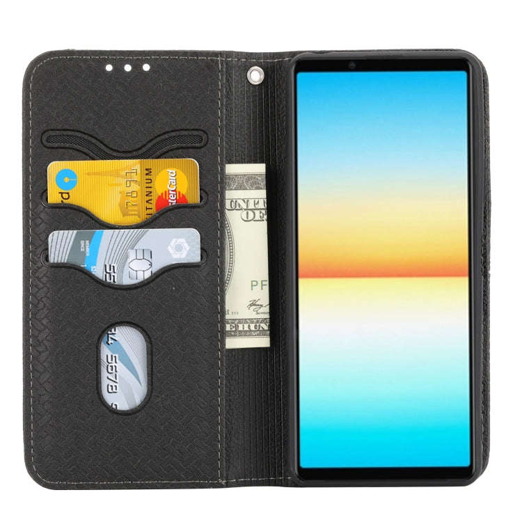 For Sony Xperia 10 IV Woven Texture Stitching Magnetic PU Leather Phone Case(Black)