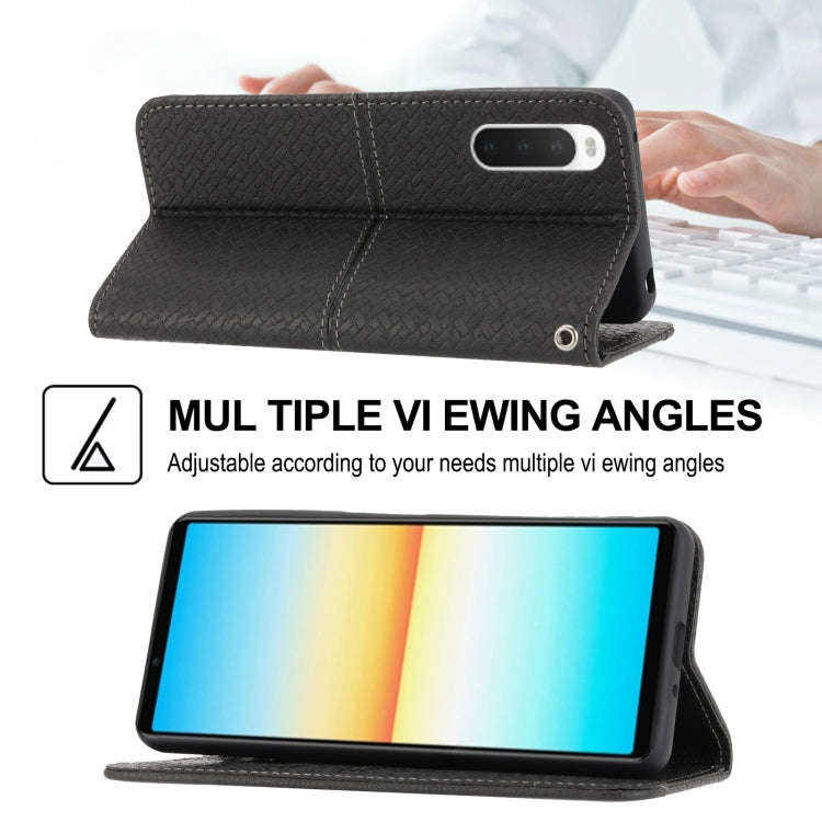 For Sony Xperia 10 IV Woven Texture Stitching Magnetic PU Leather Phone Case(Black)