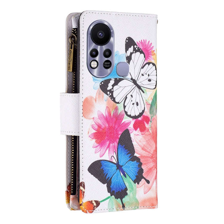 For Infinix Hot 11s NFC Colored Drawing Pattern Zipper Leather Phone Case(Two Butterflies)