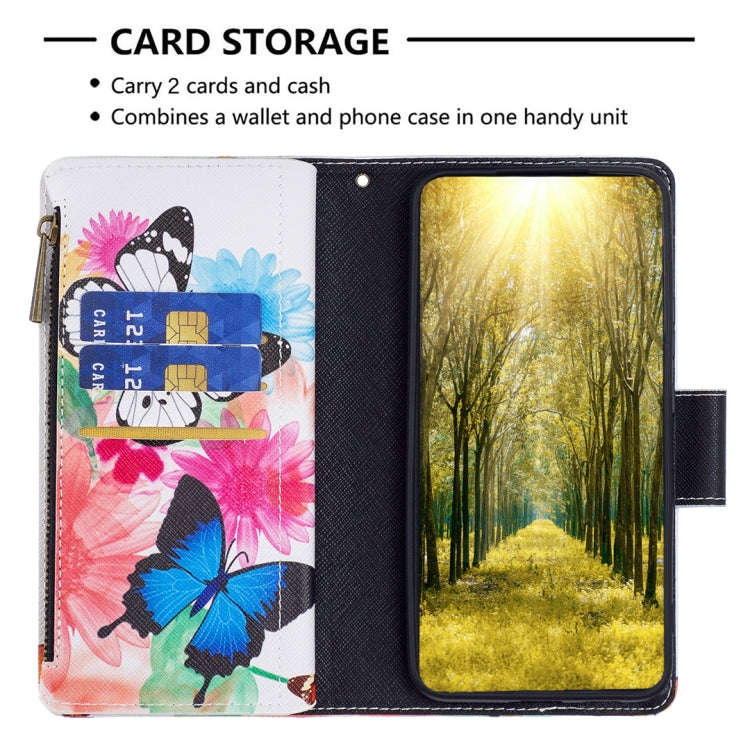 For Infinix Hot 11s NFC Colored Drawing Pattern Zipper Leather Phone Case(Two Butterflies)