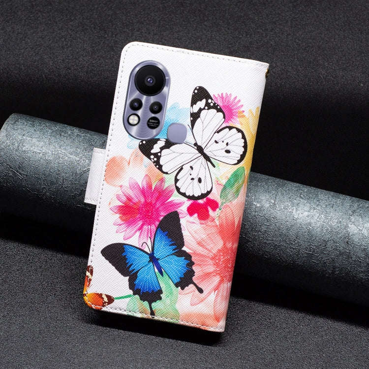 For Infinix Hot 11s NFC Colored Drawing Pattern Zipper Leather Phone Case(Two Butterflies)