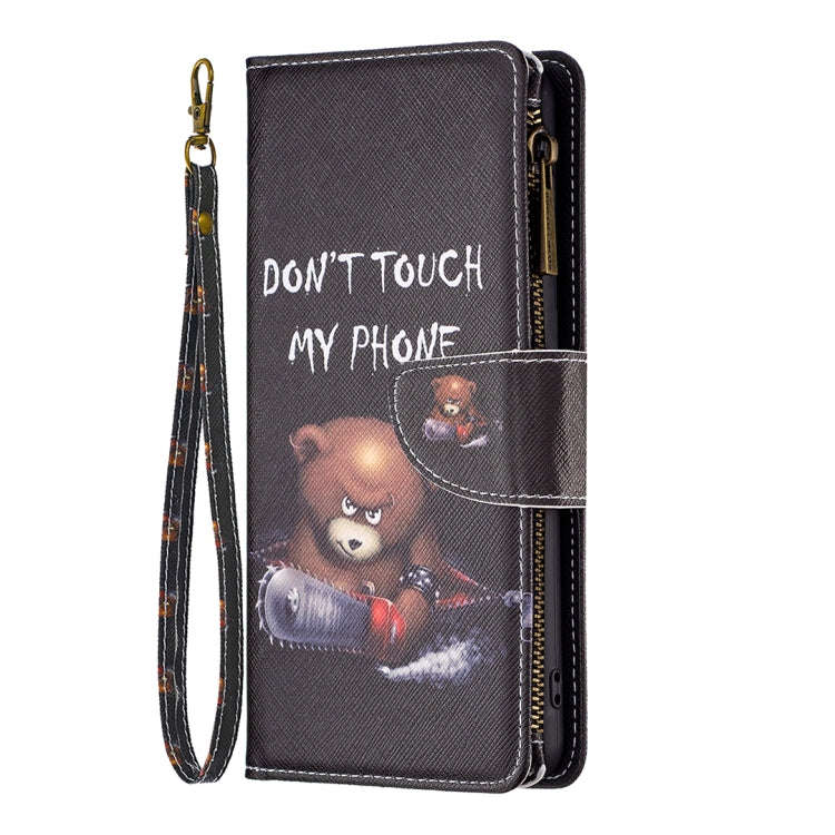 For Infinix Hot 11s NFC Colored Drawing Pattern Zipper Leather Phone Case(Bear)