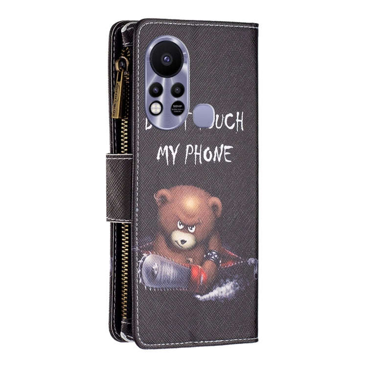 For Infinix Hot 11s NFC Colored Drawing Pattern Zipper Leather Phone Case(Bear)