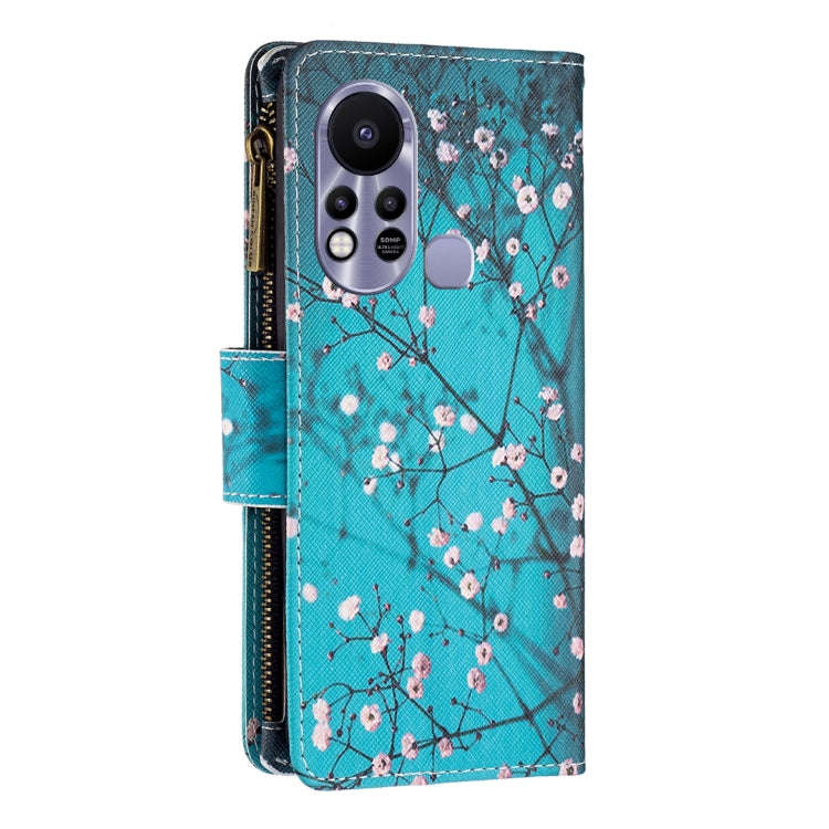 For Infinix Hot 11s NFC Colored Drawing Pattern Zipper Leather Phone Case(Plum Blossom)