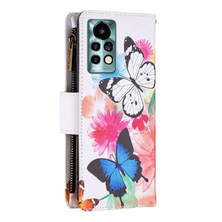 For Infinix Note 11 Pro Colored Drawing Pattern Zipper Leather Phone Case(Two Butterflies)