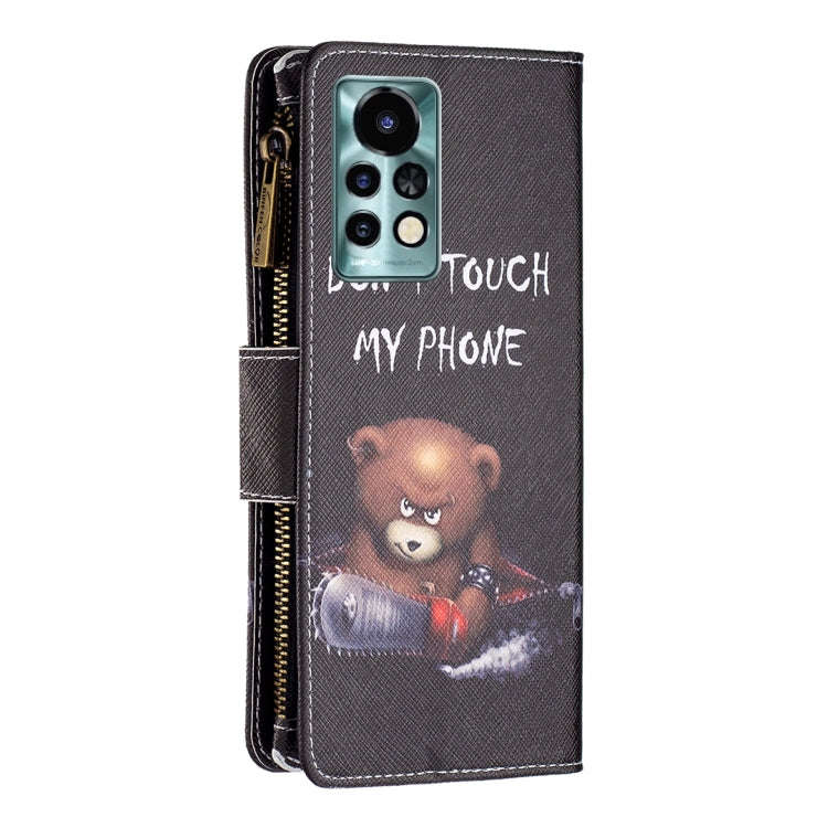 For Infinix Note 11 Pro Colored Drawing Pattern Zipper Leather Phone Case(Bear)