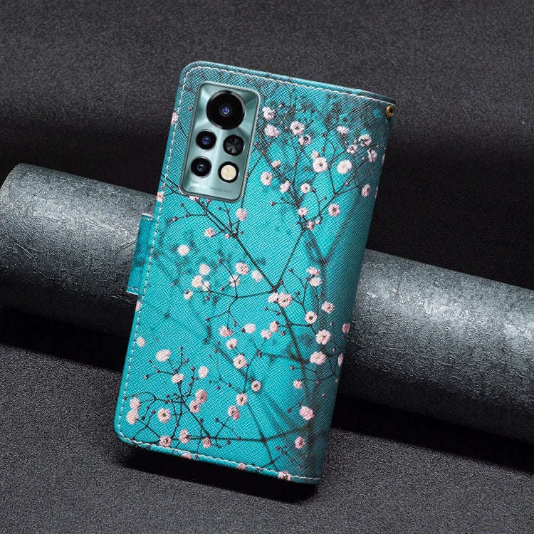 For Infinix Note 11 Pro Colored Drawing Pattern Zipper Leather Phone Case(Plum Blossom)