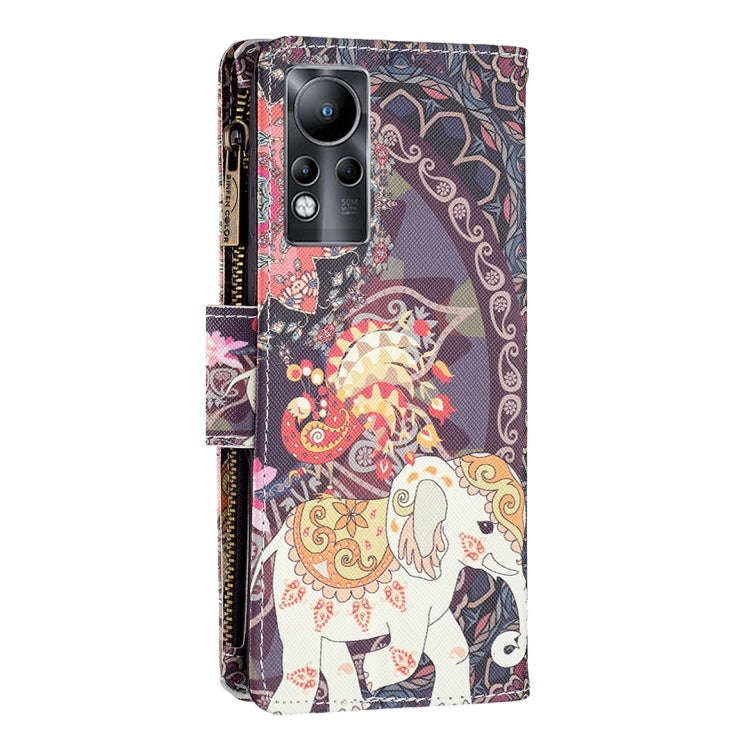 For Infinix Note 11 Colored Drawing Pattern Zipper Leather Phone Case(Flower Elephant)