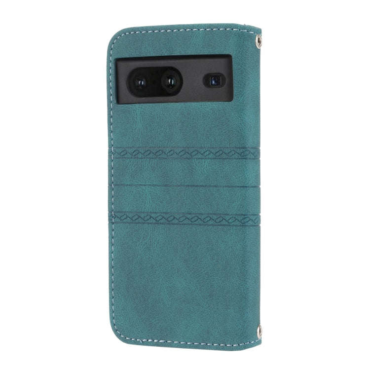 For Google Pixel 7 Embossed Striped Magnetic Buckle Horizontal Flip Phone Leather Case(Green)