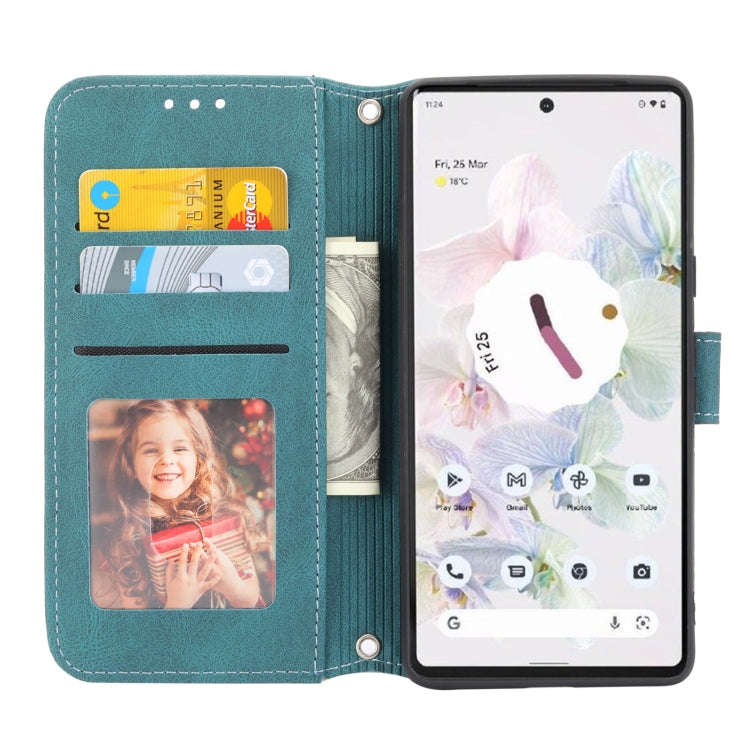 For Google Pixel 7 Embossed Striped Magnetic Buckle Horizontal Flip Phone Leather Case(Green)