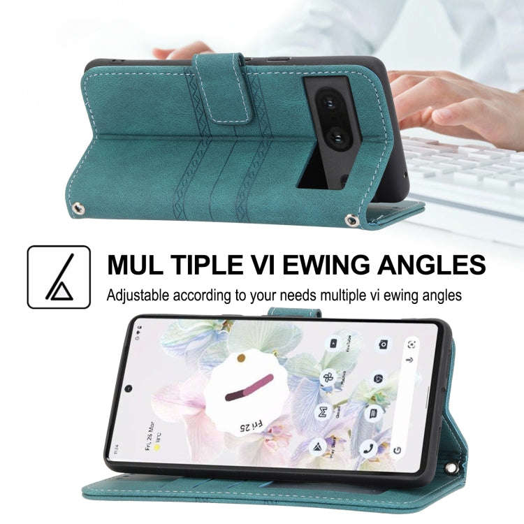For Google Pixel 7 Embossed Striped Magnetic Buckle Horizontal Flip Phone Leather Case(Green)