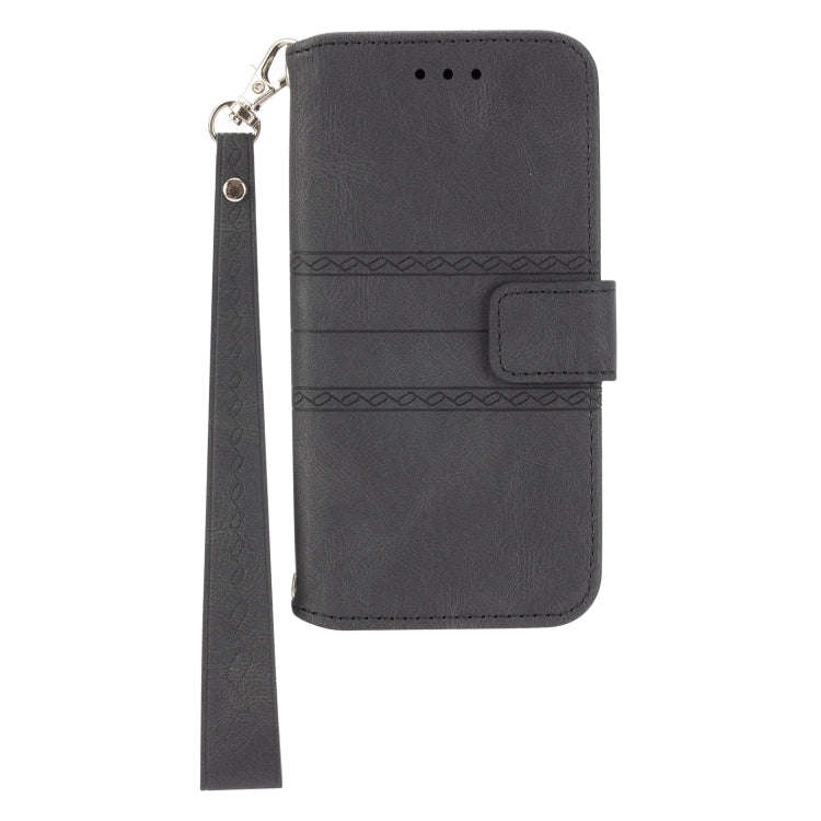For Google Pixel 7 Pro Embossed Striped Magnetic Buckle Horizontal Flip Phone Leather Case(Black)