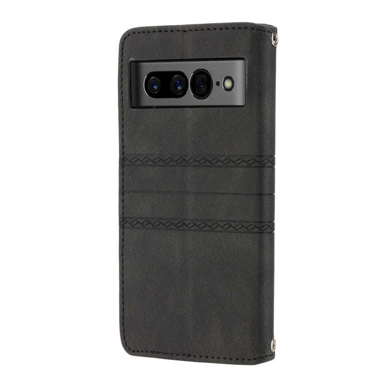 For Google Pixel 7 Pro Embossed Striped Magnetic Buckle Horizontal Flip Phone Leather Case(Black)
