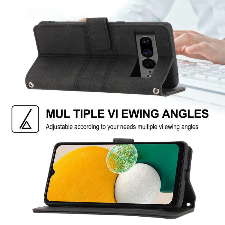 For Google Pixel 7 Pro Embossed Striped Magnetic Buckle Horizontal Flip Phone Leather Case(Black)
