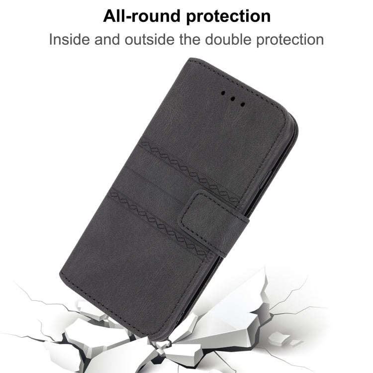 For Google Pixel 7 Pro Embossed Striped Magnetic Buckle Horizontal Flip Phone Leather Case(Black)