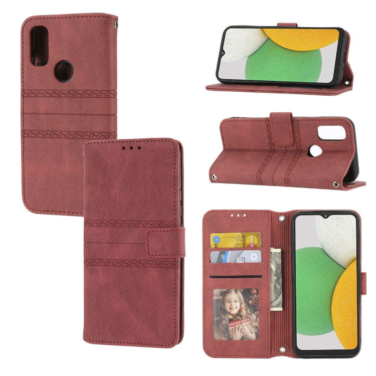 For Kyocera Android One S9 / Digno Sanga Edition Embossed Striped Magnetic Buckle Horizontal Flip...