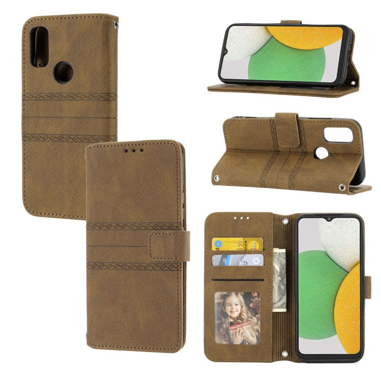 For Kyocera Android One S9 / Digno Sanga Edition Embossed Striped Magnetic Buckle Horizontal Flip...