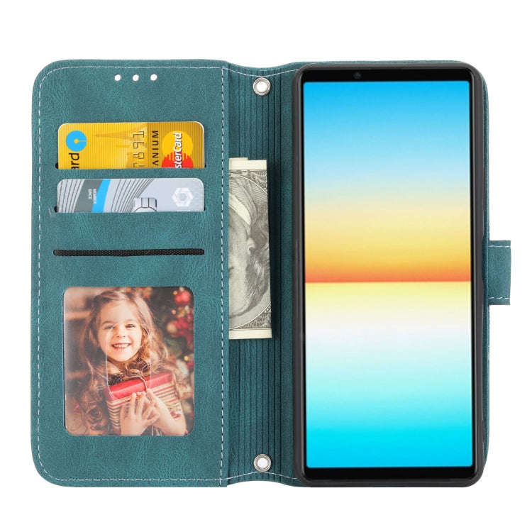 For Sony Xperia 10 IV Embossed Striped Magnetic Buckle Horizontal Flip Phone Leather Case(Green)