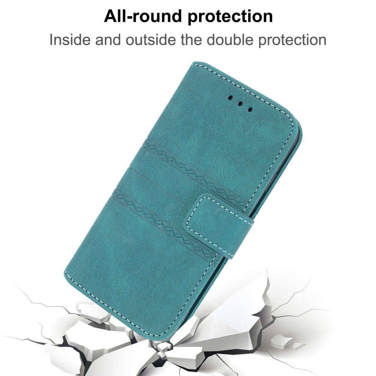 For Sony Xperia 10 IV Embossed Striped Magnetic Buckle Horizontal Flip Phone Leather Case(Green)