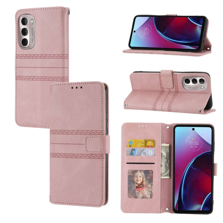 For Motorola Moto G Stylus 5G 2022 Embossed Striped Magnetic Buckle Horizontal Flip Phone Leather...
