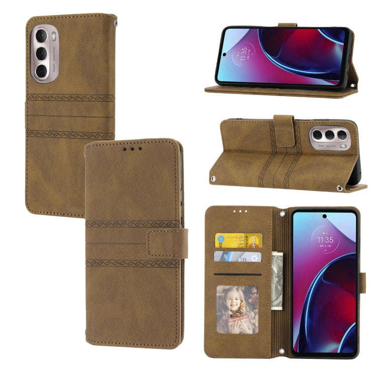 For Motorola Moto G Stylus 5G 2022 Embossed Striped Magnetic Buckle Horizontal Flip Phone Leather...