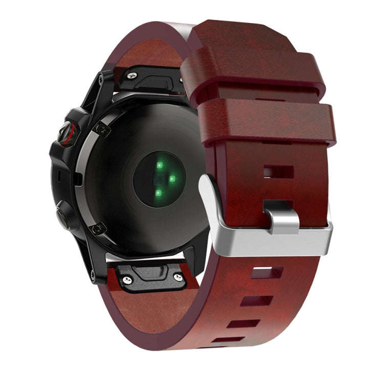 For Garmin Fenix 5X (Without Sewing Thread) Quick Release Leather Watch Band(Brown)