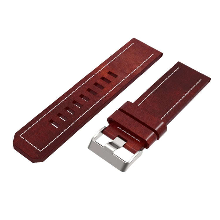 For Garmin Fenix 5X (With sewing thread) Quick-release Leather Watch Band(Brown)