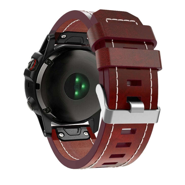 For Garmin Fenix 5X (With sewing thread) Quick-release Leather Watch Band(Brown)