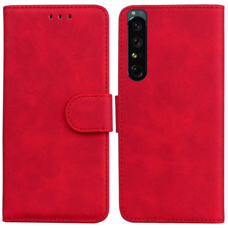 For Sony Xperia 1 IV Skin Feel Pure Color Flip Leather Phone Case(Red)