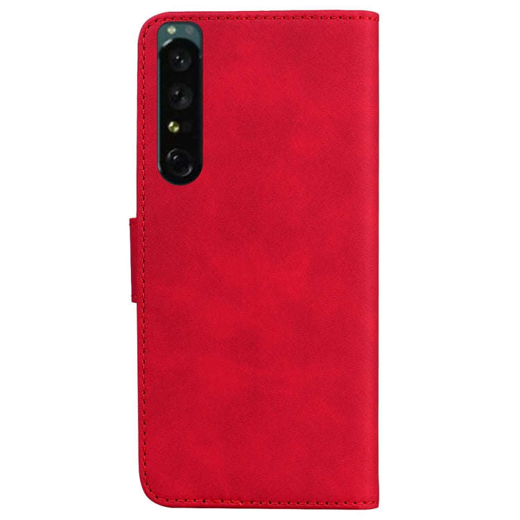 For Sony Xperia 1 IV Skin Feel Pure Color Flip Leather Phone Case(Red)