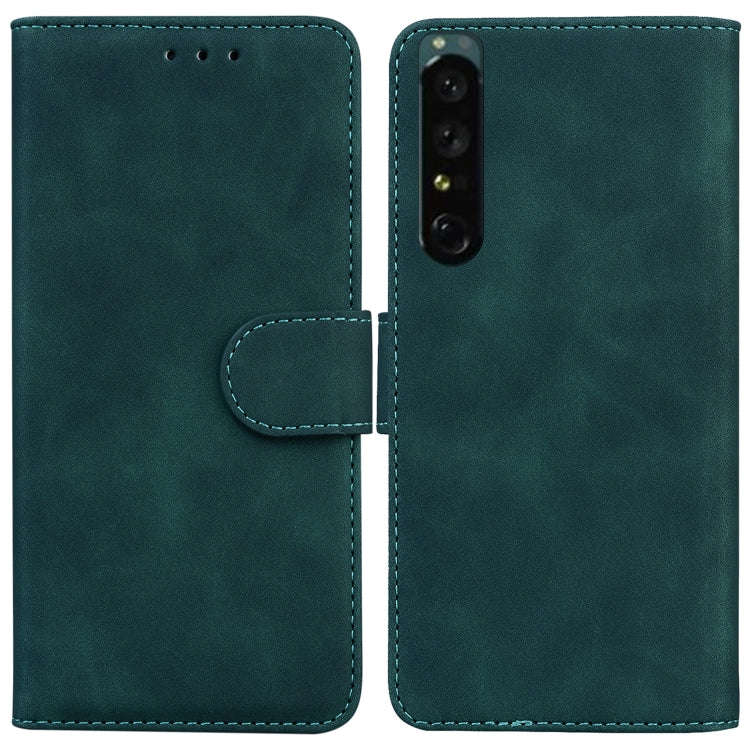 For Sony Xperia 1 IV Skin Feel Pure Color Flip Leather Phone Case(Green)