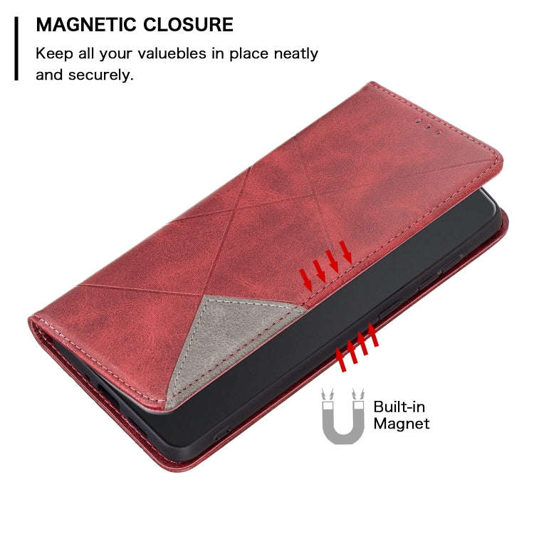For Infinix Hot 11s NFC Rhombus Texture Magnetic Leather Phone Case(Red)